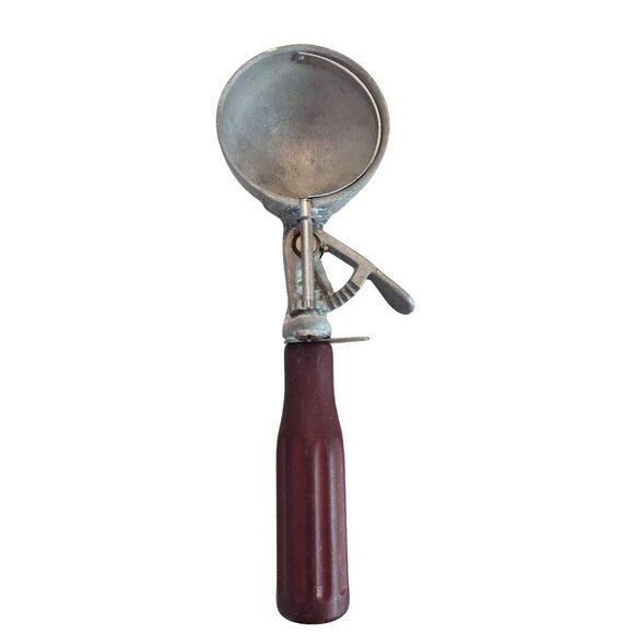 Vintage 1950s Metal Ice Cream Scoop by Peerless 8.75-inch Red Wood Handle Works - Picture 2 of 7